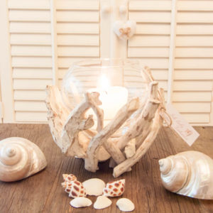 Windlicht Seaside mit weissem Schwemmholz