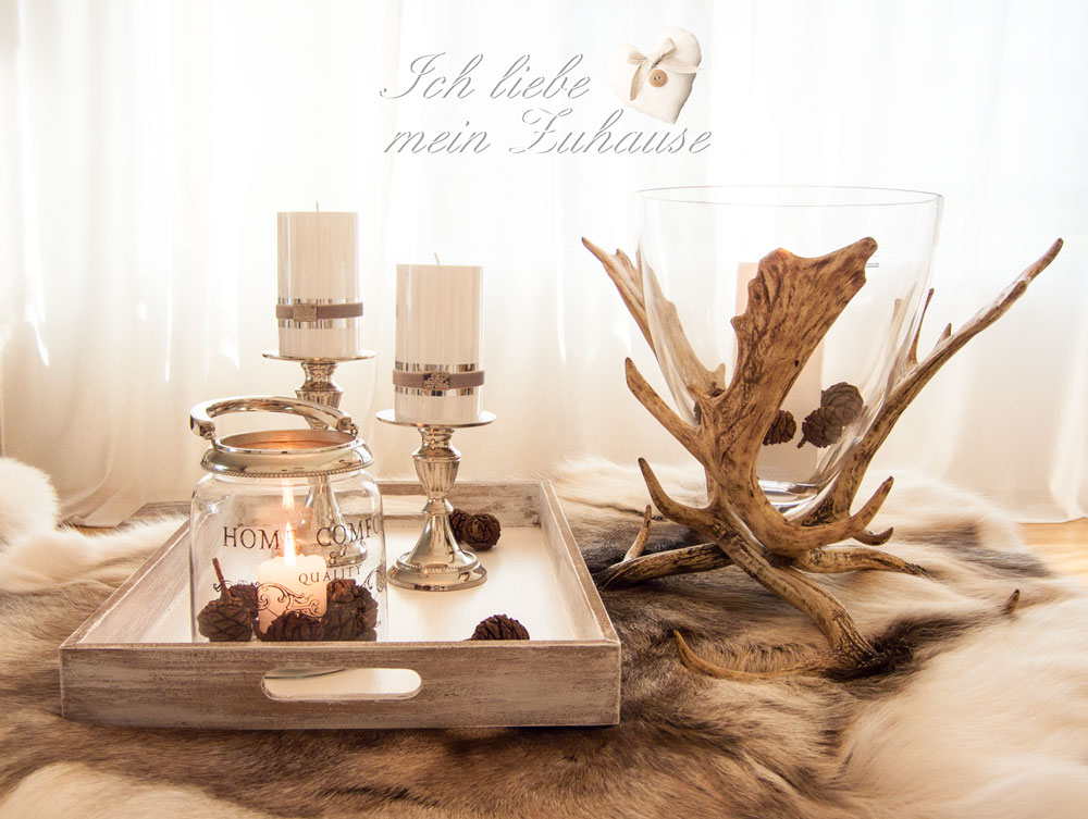 Blog - Glas mit Elchgeweih - Rentierfell Premium Qualität - Lene Bjerre Kerzenständer Windlicht - Tablett - Bild 4