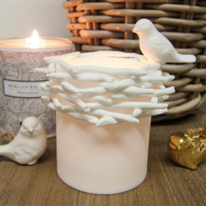 Teelicht mit Vogel im Nest